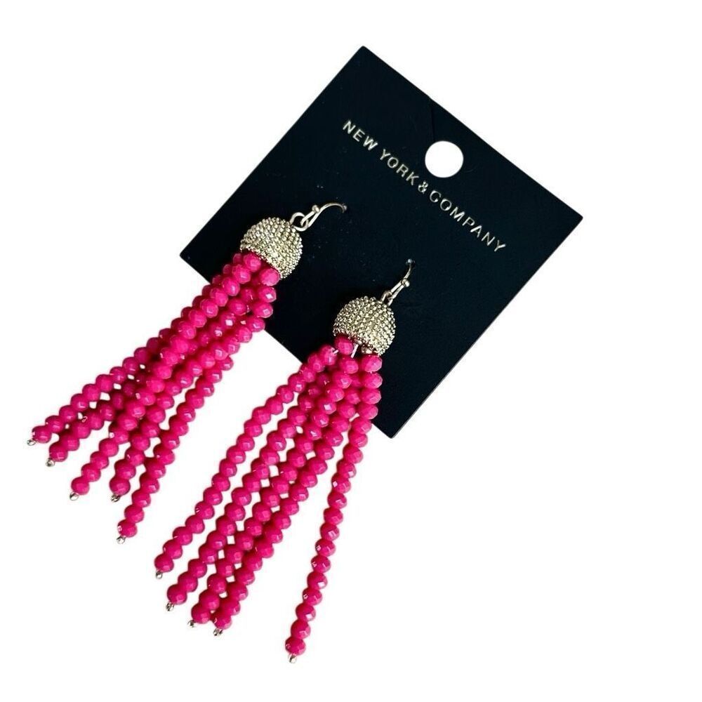 New York & Company Hot Pink Beaded Tassel Earrings